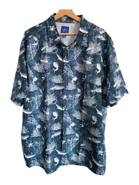 Guy Harvey Men XXL Fishing Shirt Vented Blue Short Sleeve Swordfish
